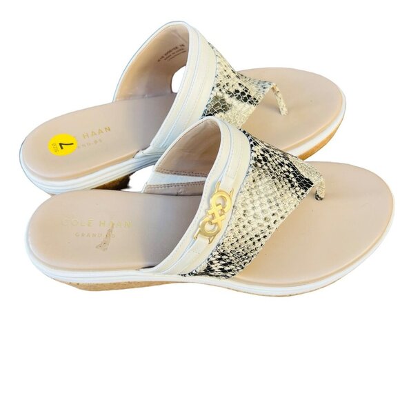 Cole Haan Womens Size 7B Snakeskin Print Wedge Sandals With Cork Sole - Picture 4 of 6